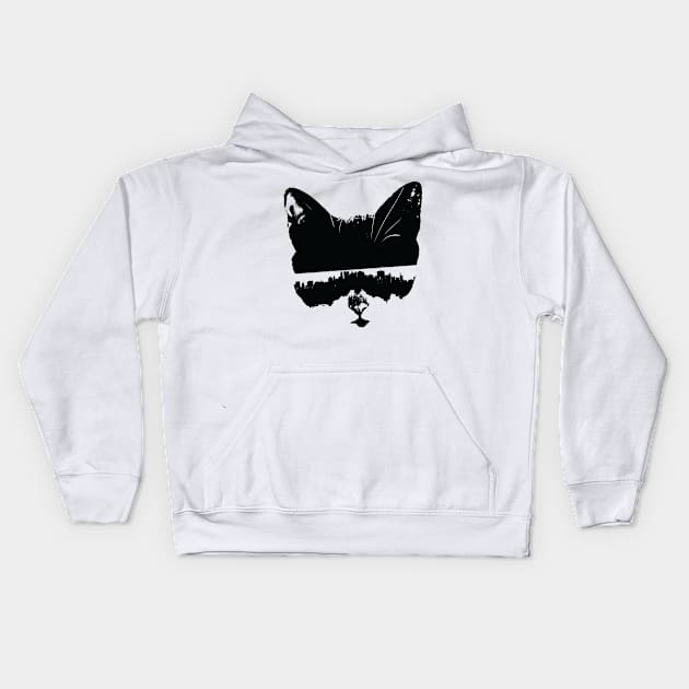 City Kitty (Subway Stop Sunglasses, Black Ink) Kids Hoodie by BigBridgeStudios